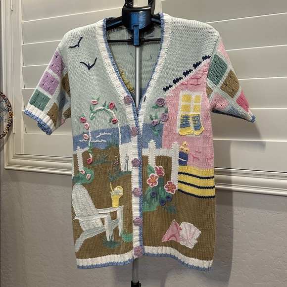 vintage storybook knits Sweaters - Vintage  Artistic Multicolor Women's Cardigan. What a Masterpiece